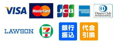 お支払い方法は、VISA,MASTER,JCB,DINERS,AMEXのクレジットカード、Amazonペイ、楽天ペイ、PayPay、楽天バンク決済,楽天Edy決済,代引き,現金書留,銀行振込,セブンイレブン決済,ローソン決済がご利用いただけます。