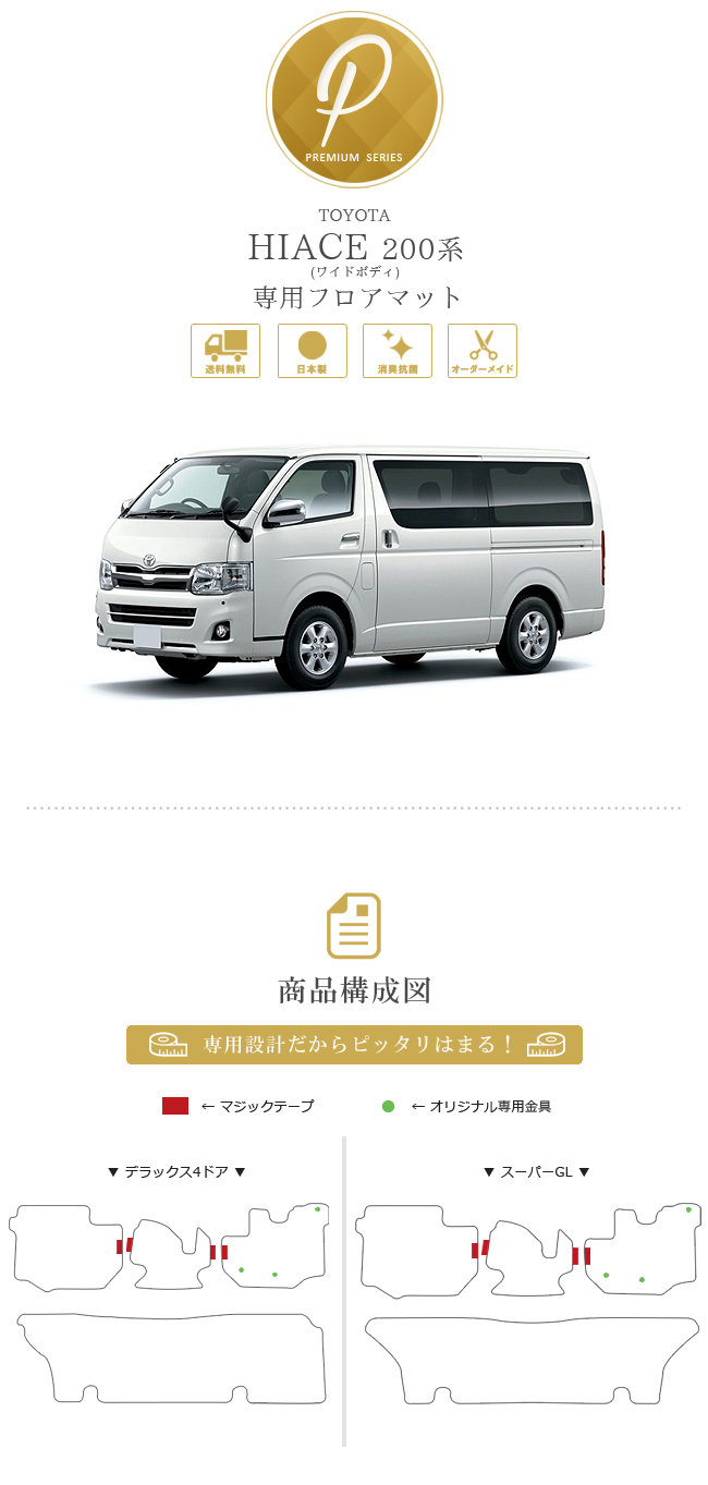 トヨタ ハイエース 200系 フロアマット ワイドボディ PMマット ...
