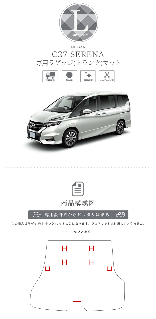 セレナ C27 ラゲッジマット LXシリーズ 日産 serena 専用 車用アクセサリー トランクマット 内装 カスタム 車用品 内装パーツ  ガソリン車 カーマット専門店 Craft Mart