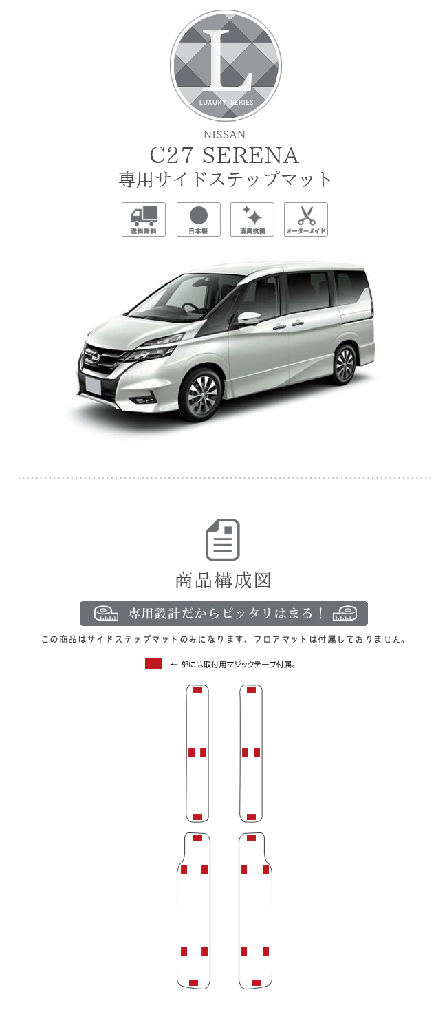 セレナ C27 サイドステップマット LXシリーズ 日産 専用 車用アクセサリー カーマット 内装 カスタム 車用品 内装パーツ ガソリン車